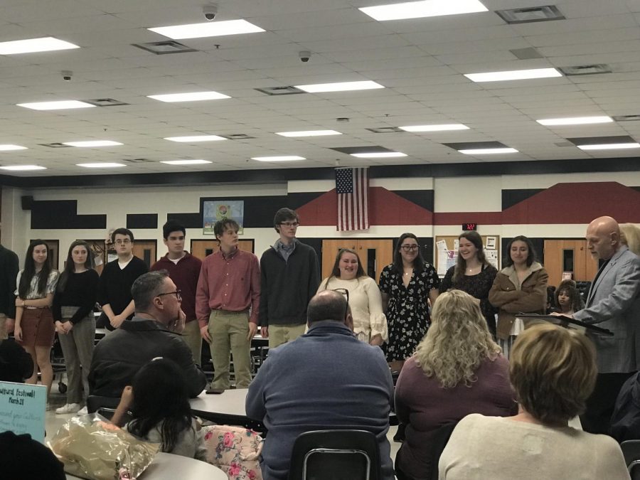 The German students being inducted into the German Honor Society on Language Induction Night.