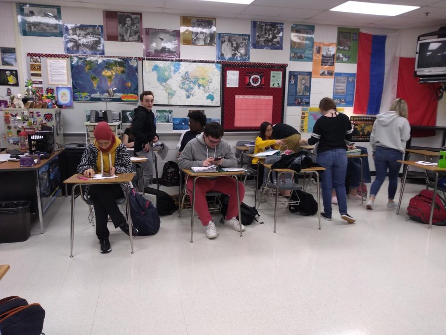 A busy day in Ms. Schlegels history class.

