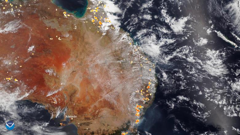 Courtesy of CNN, a satellite image of the Australian bushfires in December.